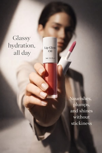 lip gloss, lip oil, lip treatment, lip care, glossy lipstick, hydrating lip product, lip shine, product launch, editorial, luxurious, neutral, red