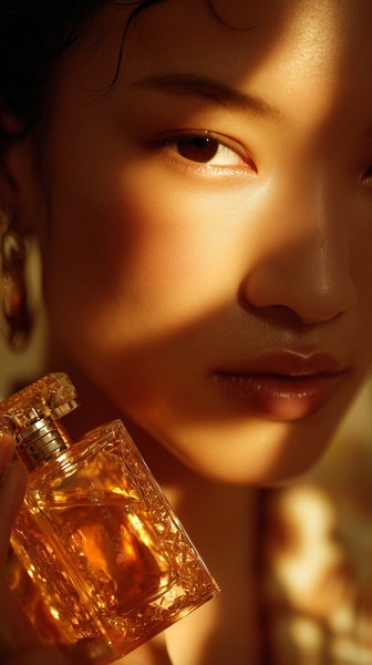 perfume, fragrance, eau de parfum, cologne, scent, body spray, brand awareness, editorial, luxurious, warm, gold, orange