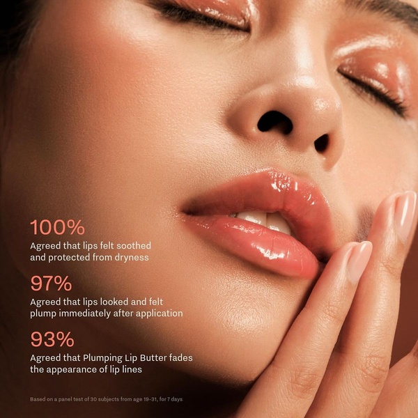 A close-up aesthetic shot of lips featuring high-impact performance statistics to build immediate trust and consumer confidence.