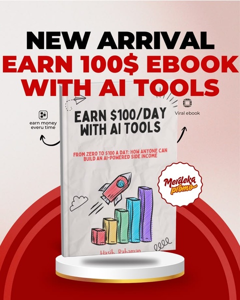 A 4:5 static graphic featuring an ebook cover on a pedestal with bold text highlighting income potential.