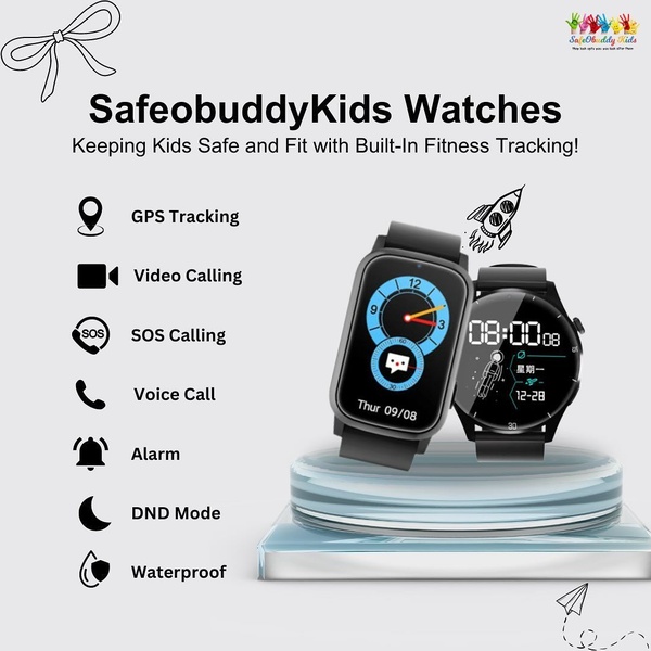kids smartwatch, children's watch, gps watch, fitness tracker, smart watch, kids wearable, safety watch, product launch, brand awareness, minimalist, trustworthy, fresh, neutral, blue