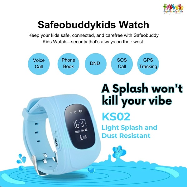 kids smartwatch, children's watch, gps watch, safety watch, smart watch, kids tracker, waterproof watch, product launch, brand awareness, minimalist, trustworthy, fresh, blue, neutral