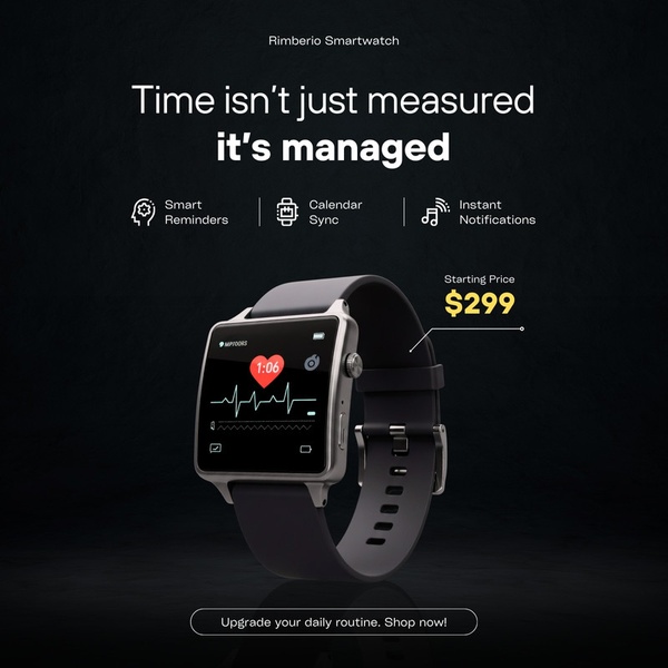 smartwatch, fitness tracker, wearable device, smart watch, activity tracker, product launch, brand awareness, minimalist, trustworthy, bold, black, yellow
