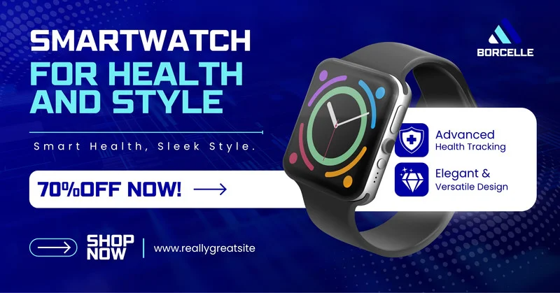 smartwatch, fitness tracker, smart watch, wearable device, health monitor, sale promotion, modern typography, bold, blue
