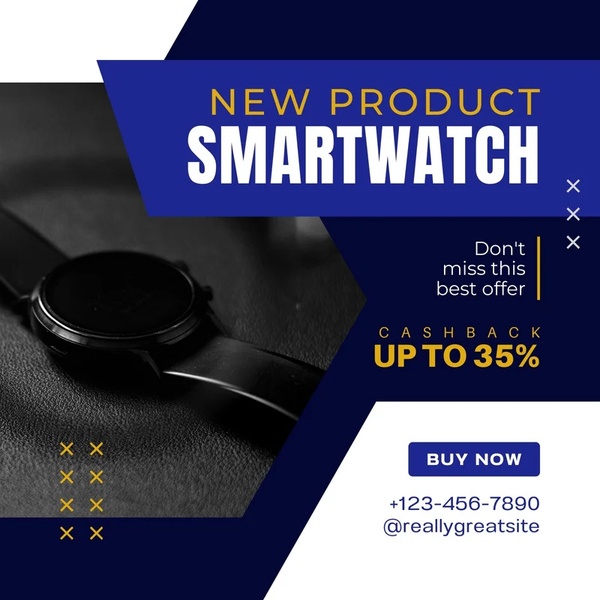 smartwatch, fitness tracker, smart watch, wearable device, activity tracker, new arrival, sale promotion, modern typography, bold, blue, gold