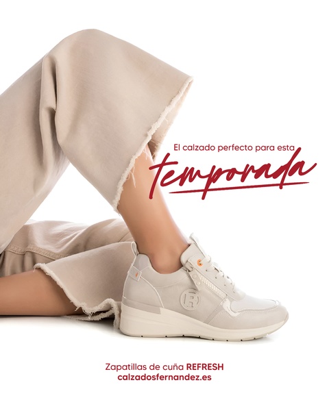 This creative showcases a wedge sneaker in a clean, high-key studio environment, emphasizing style and seasonal relevance through minimalist typography.