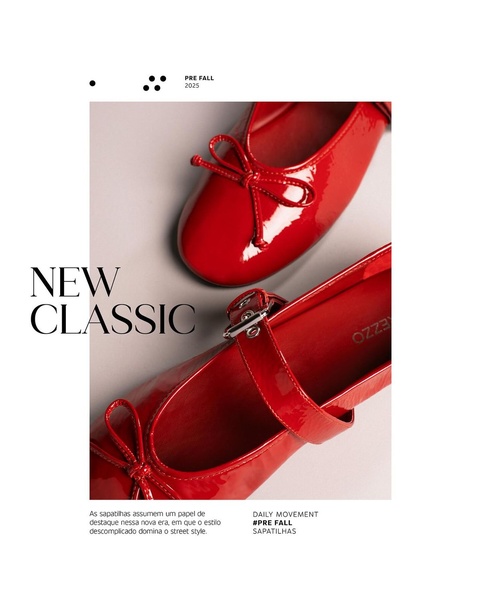 A minimalist studio shot of red ballet flats showcasing texture and design detail with bold typography to anchor the brand aesthetic.