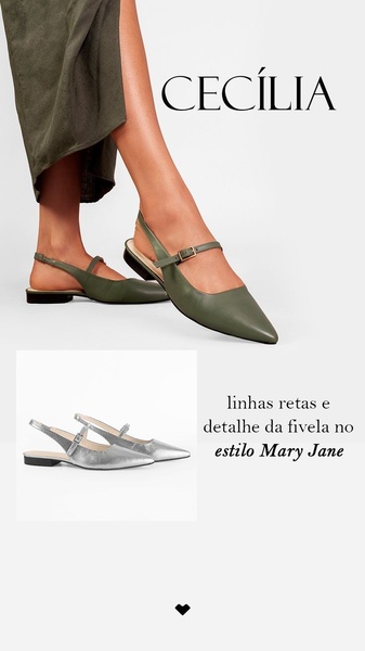 A high-fashion editorial display featuring a model wearing olive Mary Jane slingback flats, paired with a secondary close-up product view.