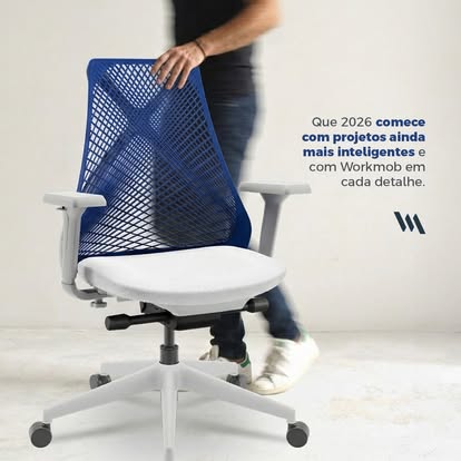 A high-quality studio shot of an ergonomic office chair featuring a deep blue mesh back, set against a neutral, soft-focus background.
