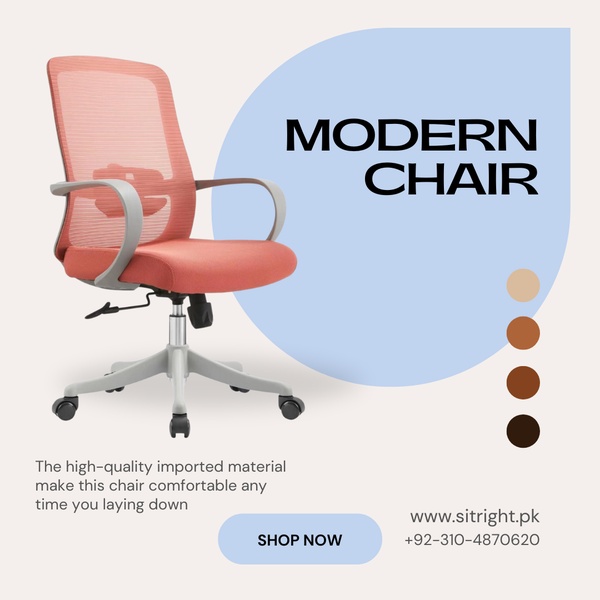 A clean 1:1 square advertisement for an office chair using a simple, high-contrast aesthetic and clear call-to-action.