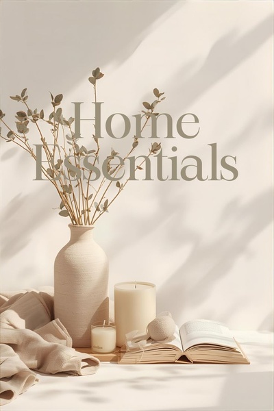 A high-end, editorial-style creative featuring a scented candle alongside dried eucalyptus and an open book, emphasizing a calm and home-focused atmosphere.
