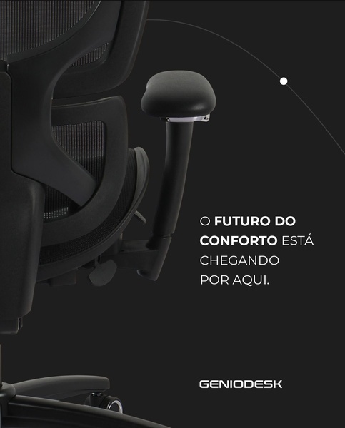 A high-end, dark-themed creative showcasing the sleek contours of an ergonomic office chair with a bold, aspirational headline.