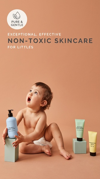 baby skincare, baby lotion, baby wash, baby moisturizer, baby care products, infant skincare, baby body care, brand awareness, product launch, minimalist, warm, trustworthy, orange, neutral