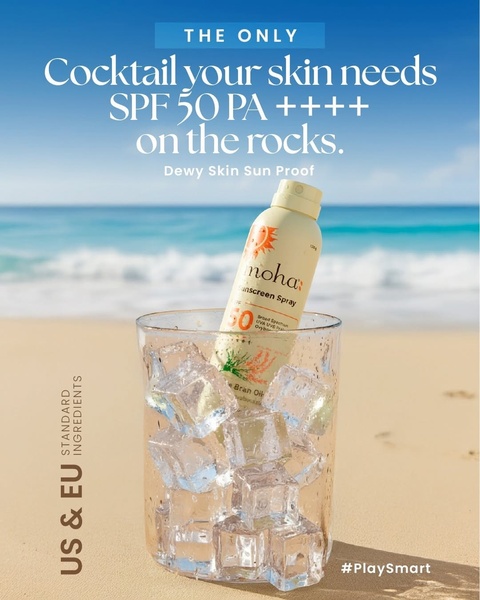 sunscreen, sun protection, spf spray, sunblock, sun care, uv protection, body spray, product launch, lifestyle, fresh, playful, blue, neutral