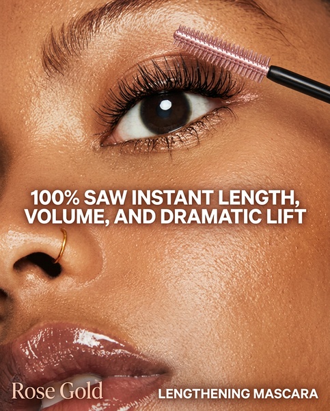 mascara, lengthening mascara, eye makeup, lash mascara, volume mascara, product launch, lifestyle, luxurious, brown, gold