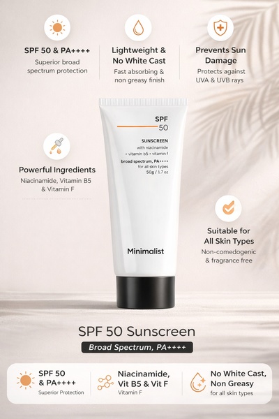 sunscreen, spf cream, sun protection, facial sunscreen, broad spectrum sunscreen, product launch, minimalist, calm, trustworthy, neutral, orange