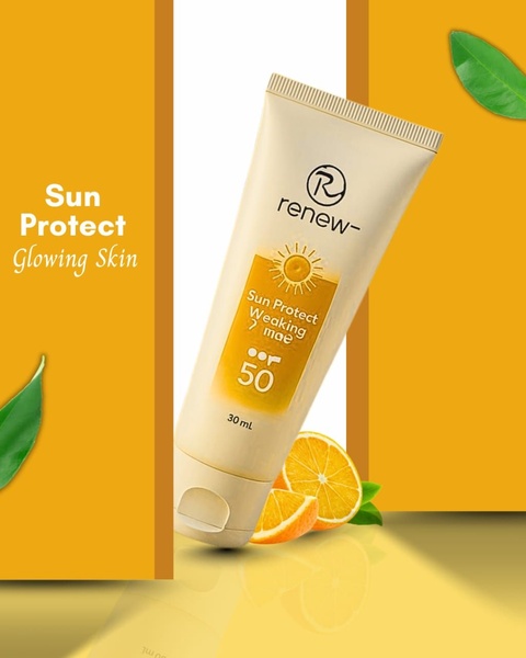 sunscreen, sun protection, spf cream, sunblock, facial sunscreen, product launch, minimalist, fresh, warm, orange, yellow