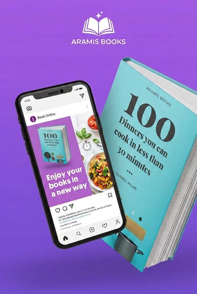 The creative shows a 2:3 vertical ad featuring a smartphone overlaying a physical cookbook, emphasizing digital convenience and ease of use.