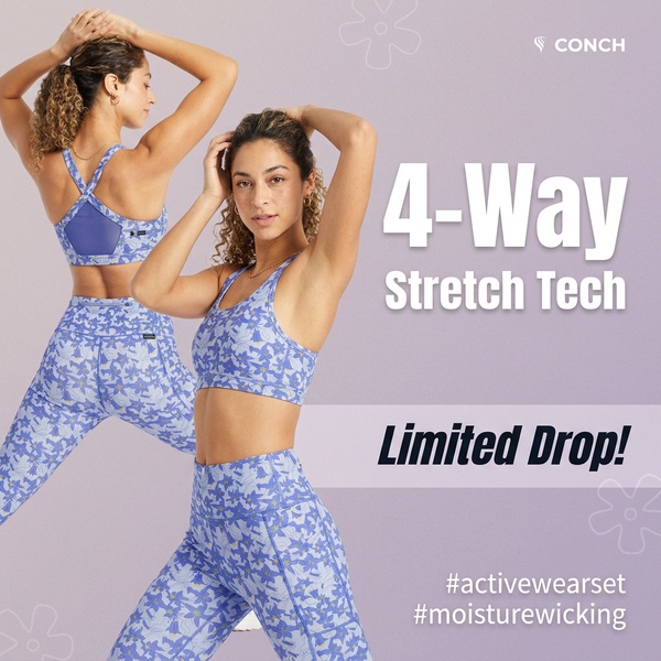 activewear set, workout set, athletic wear, gym set, fitness clothing, exercise outfit, sports bra set, product launch, limited time deal, lifestyle, energetic, fresh, purple, blue