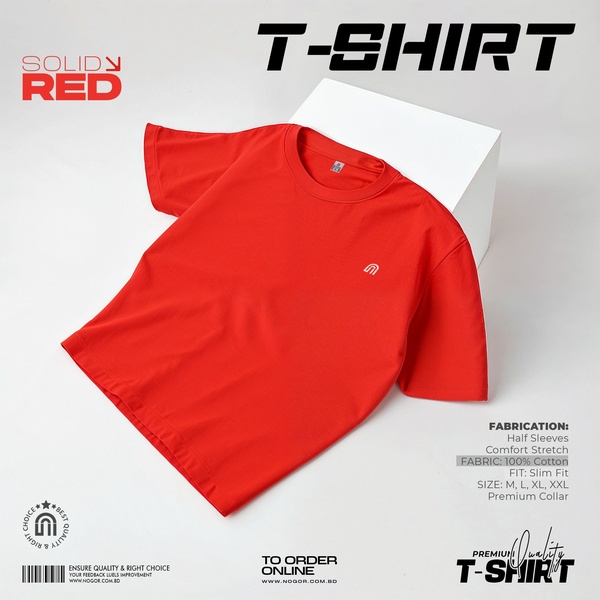 t-shirt, tee, shirt, cotton shirt, casual shirt, short sleeve shirt, basic tee, product launch, minimalist, bold, red