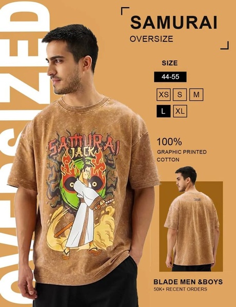 graphic tee, printed t-shirt, anime shirt, oversized tee, cotton t-shirt, graphic top, character shirt, product launch, social proof, modern typography, bold, orange, brown