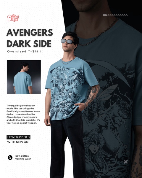 graphic tee, printed t-shirt, oversized shirt, character tee, comic shirt, superhero t-shirt, product launch, lifestyle, bold, blue, black