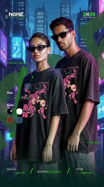 graphic tee, t-shirt, anime shirt, printed tee, casual shirt, streetwear tee, new arrival, product launch, lifestyle, modern typography, energetic, bold, blue, green, purple