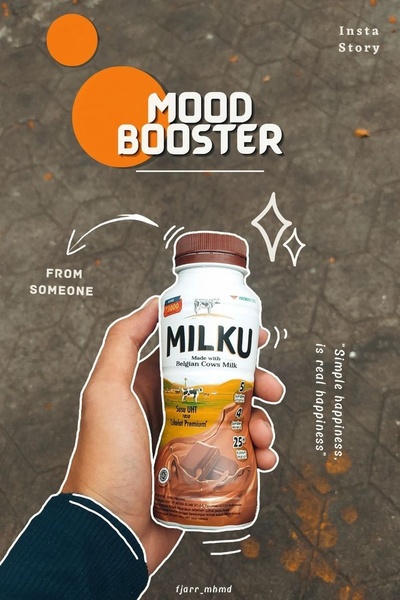 A vertical social media ad for a milk drink that uses a user-generated content aesthetic to frame the product as a daily mood booster.