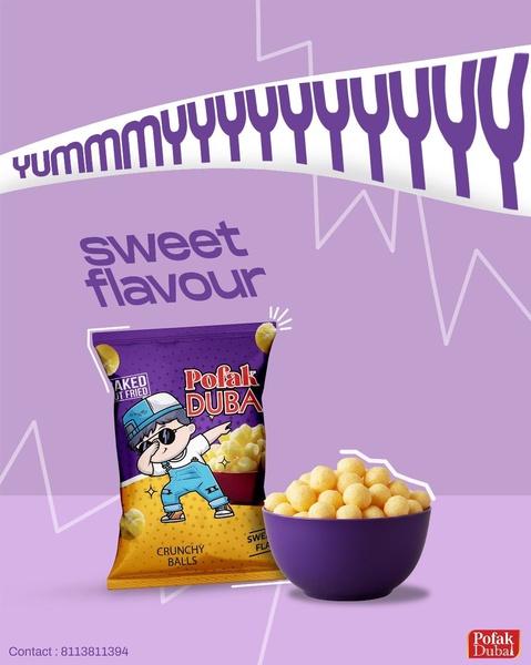 A vibrant 4:5 vertical ad featuring a branded bag of crunchy snacks and a bowl of the product set against a purple backdrop with bold text.