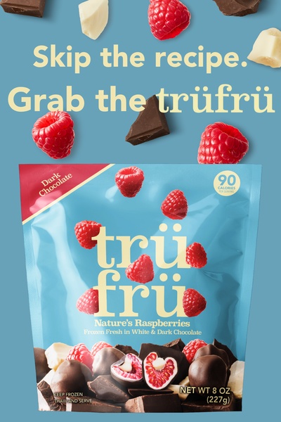 chocolate covered fruit, frozen chocolate treats, chocolate raspberries, fruit chocolate, gourmet chocolate, premium candy, chocolate snacks, product launch, brand awareness, flat lay, playful, fresh, blue, red