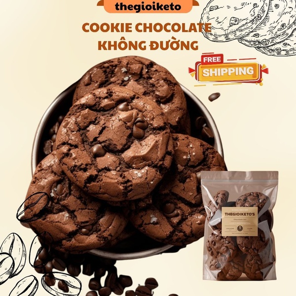 A close-up, high-quality product shot of chocolate cookies with a clear, direct offer for free shipping.
