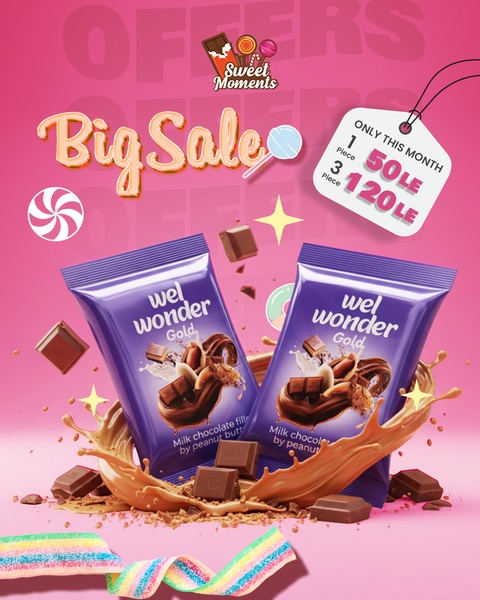 chocolate candy, milk chocolate, candy bars, chocolate treats, sweet snacks, confectionery, chocolate products, sale promotion, modern typography, playful, energetic, pink, purple