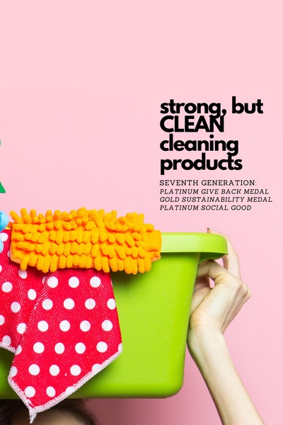 A high-contrast advertisement for cleaning supplies using a solid, vibrant background and minimal, text-heavy framing.