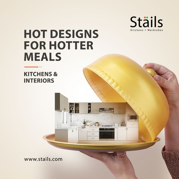 A clever 1:1 creative showing a high-end kitchen being served on a golden platter to emphasize quality and home transformation.