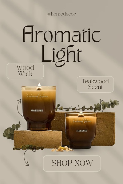 scented candles, aromatic candles, home candles, fragrance candles, wood wick candles, product launch, minimalist, luxurious, warm, neutral, brown