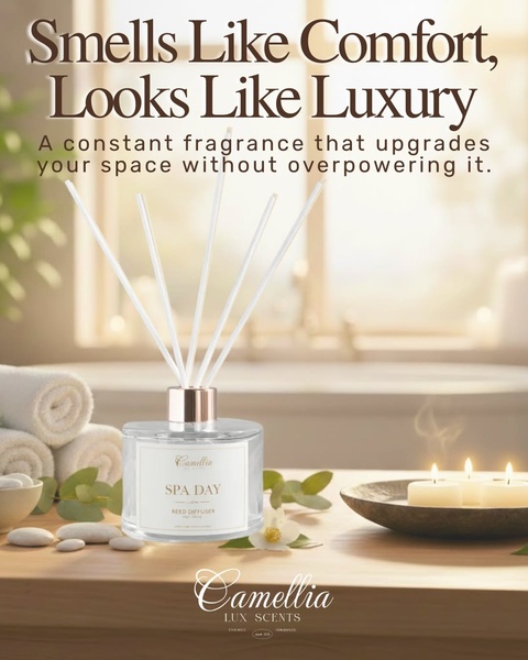 reed diffuser, home fragrance, room scent, diffuser, fragrance sticks, scent diffuser, aromatherapy diffuser, brand awareness, product launch, lifestyle, luxurious, calm, neutral, brown
