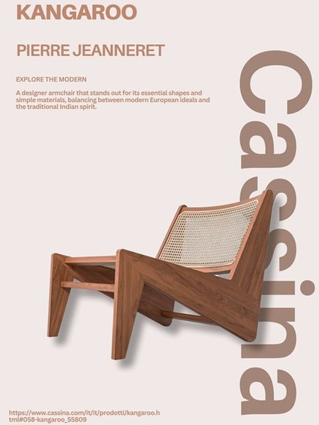A refined product-focused advertisement for the Kangaroo armchair using negative space and heritage-focused typography to communicate premium quality.