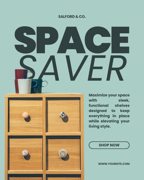 A clean, high-contrast ad creative for a storage drawer unit that emphasizes space-saving benefits through a simple, effective visual layout.