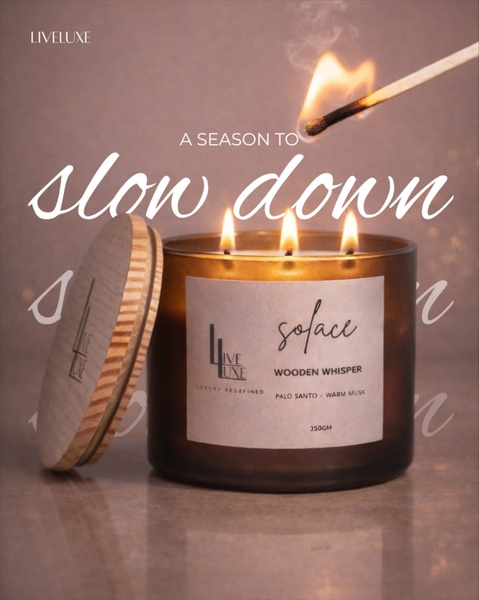 candle, scented candle, home fragrance, luxury candle, wooden wick candle, brand awareness, minimalist, luxurious, warm, brown, gold