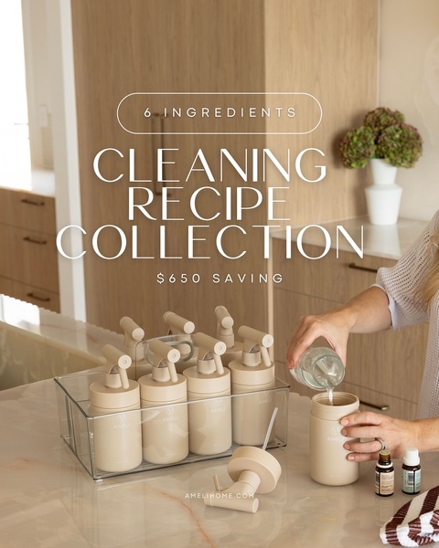 A high-end lifestyle shot of glass cleaning spray bottles, highlighting a value-based bundle offer and DIY home cleaning aesthetic.