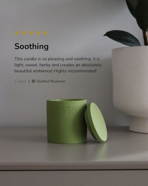 candle, scented candle, home fragrance, aromatherapy candle, soy candle, social proof, lifestyle, calm, green, neutral