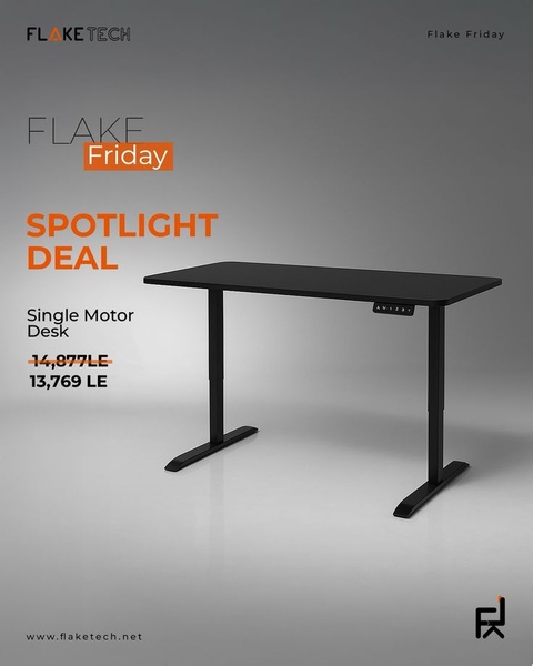 A clean, minimalist 4:5 vertical ad featuring an ergonomic standing desk on sale with a clear price comparison strike-through.