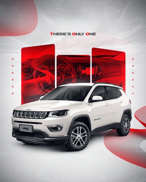 A high-contrast advertisement featuring a Jeep Compass with dramatic red accents and minimalist copy to establish brand dominance.