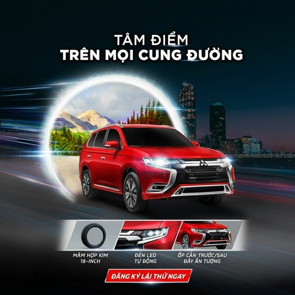 A high-energy 1:1 square graphic featuring an SUV bursting through a tunnel of light, highlighting key technical specifications with clean sub-frames.