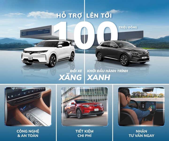 A high-conversion 5:4 ad creative showcasing two electric vehicle models with a clear incentive offer and detailed feature call-outs.