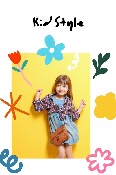 kids clothing, children's apparel, toddler outfits, girls clothing, kids fashion, children's wear, brand awareness, modern typography, playful, yellow, blue, pink