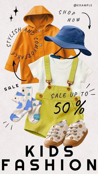 kids clothing, children apparel, toddler clothes, kids fashion, children outfits, kids wear, toddler fashion, sale promotion, modern typography, playful, energetic, orange, neutral