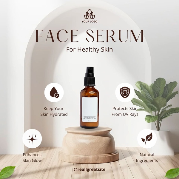 face serum, facial serum, skin serum, skincare serum, anti aging serum, hydrating serum, beauty serum, product launch, minimalist, calm, trustworthy, neutral, brown