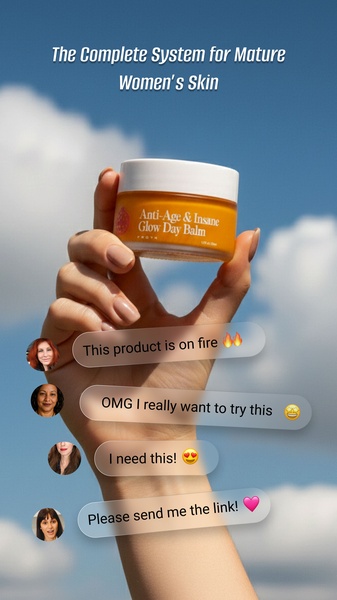 face cream, day cream, anti aging cream, moisturizer, skincare cream, facial balm, glow cream, social proof, product launch, ugc style, lifestyle, trustworthy, fresh, blue, orange