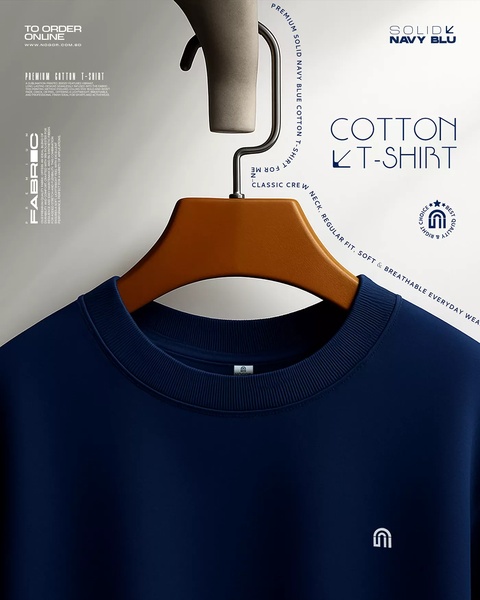 t-shirt, cotton shirt, crew neck shirt, basic tee, cotton top, casual shirt, short sleeve shirt, product launch, brand awareness, minimalist, editorial, luxurious, trustworthy, blue, neutral